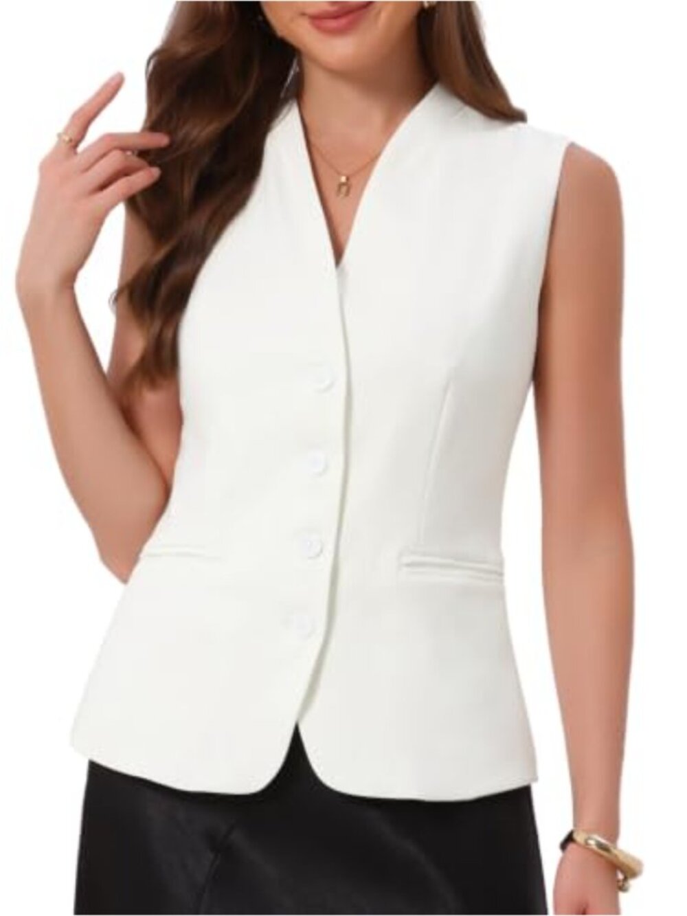 Women's V Neck Button Down Sleeveless Suit Vest Waistcoat